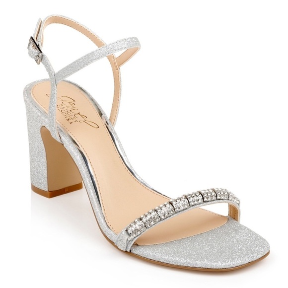 New Jewel Badgley Mischka Charlee Block Heel Bling Silver Glitter Sz 6 - Picture 1 of 16